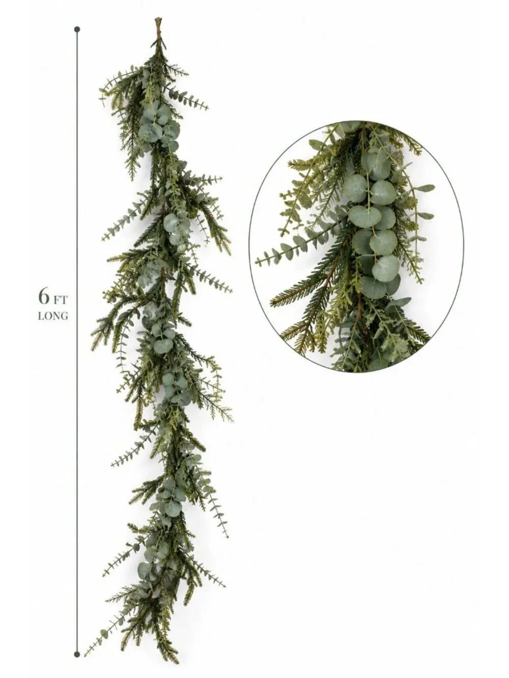 Norfolk Pine Garland, Eucalyptus Garland, Faux Christmas Garland, Mantel Garland